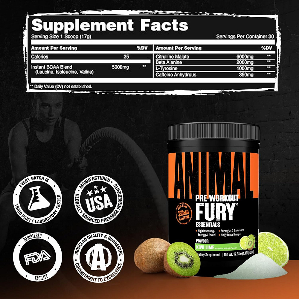 Передтренувальний комплекс Universal Nutrition Animal Fury 510 г, Kiwi Lime Луцьк - фото 2