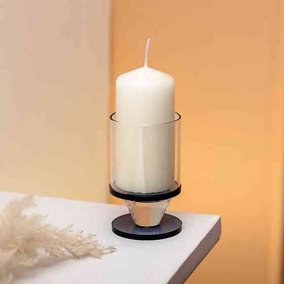 Декоративний скляний підсвічник на ніжці, сірий Київ