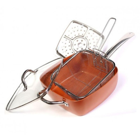 Сковорода-фритюрниця UNIQUE UN-5251 квадратна антипригарна з пароваркою та каструлею + скляна кришка 24 см ST-44 Львів - фото 10