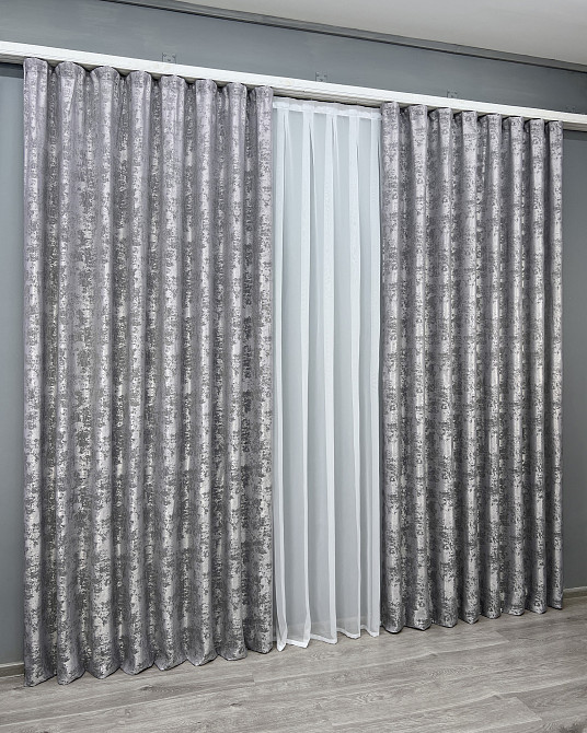Комплект готових штор VR-Textil Жакард Sultan YL № 1668ш Сірий 150х270 см 2 шт (33-0550) Київ - фото 12