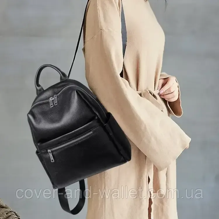 Міський жіночий рюкзак на кожен день із фактурної шкіри чорного кольору Puos Київ - фото 6