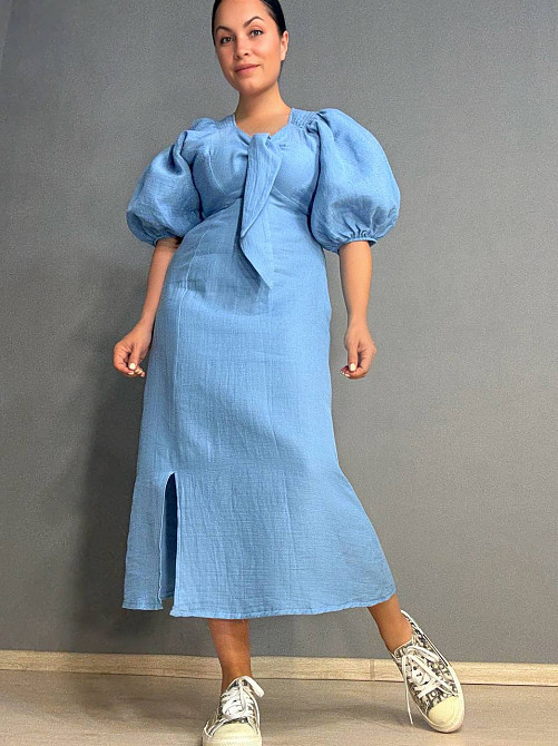 Сукня жіноча Mix Ray 4196 довга з розрізом вузол на грудях з муслину блакитна, блакитний, S Київ - фото 7