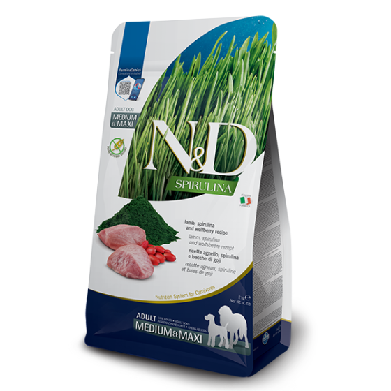 Сухой беззерновой корм Farmina N&D Spirulina для взрослых собак средних и больших с ягненком, спирулиной и ягодами годжи, 2 кг Киев