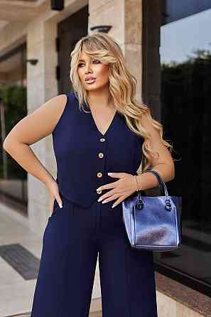 Жіночий костюм двійка жилетка з брюками "Cavin" | Батал | Розпродаж моделі Темно-синій, 50-52 Київ