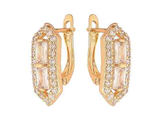 Сережки англійська застібка Позолота 18K Візерунок з кристалами арт.307249 ТМ XUPING Київ
