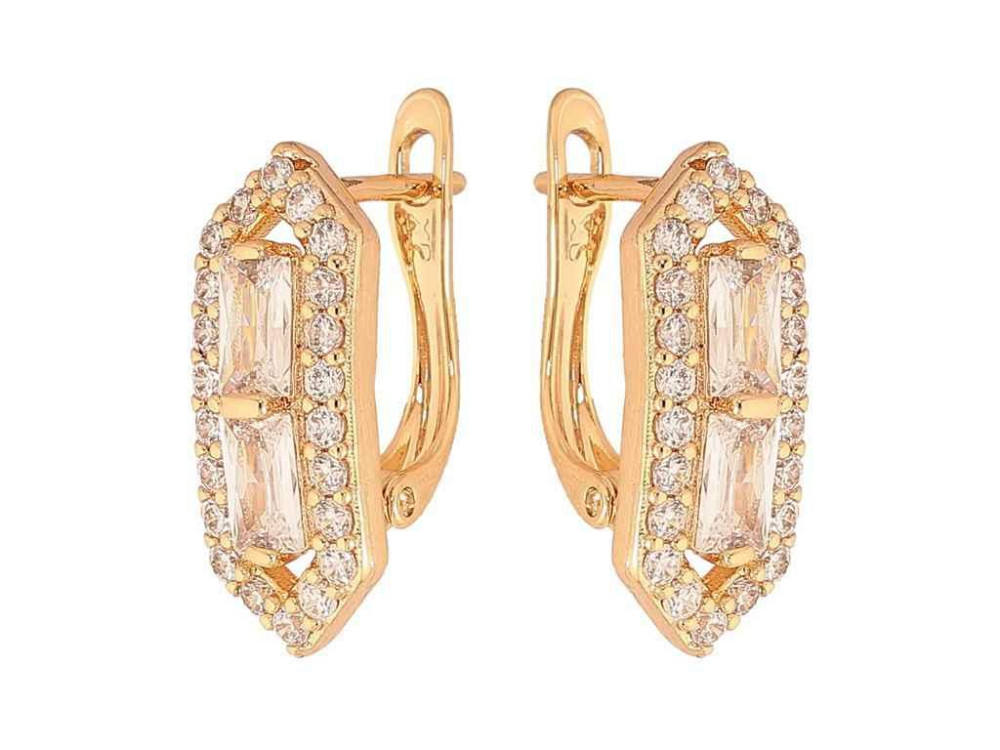 Сережки англійська застібка Позолота 18K Візерунок з кристалами арт.307249 ТМ XUPING Київ - фото 1
