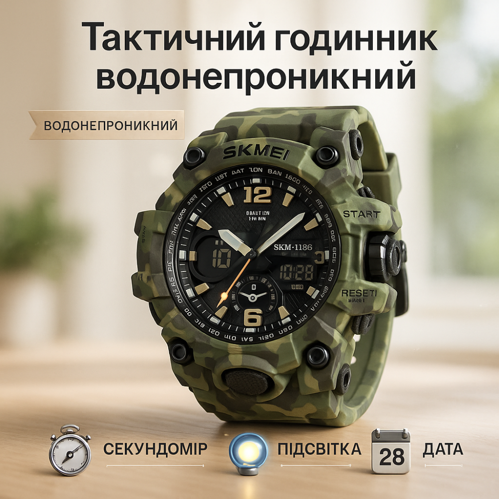 Часы рыбака охотника, Мужские водонепроницаемые спортивные наручные часы skmei Стильные армейские LM-85 Львов - изображение 13