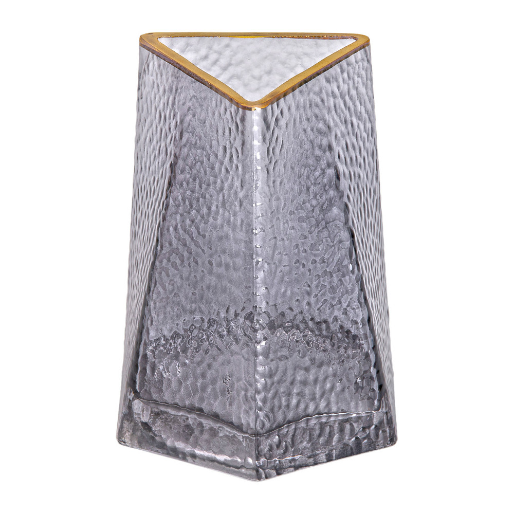Yiwu Скляна ваза для квітів, декоративна, трикутна, 15,5 см, сіра із золотою окантовкою HP-1711 Коломия - фото 1