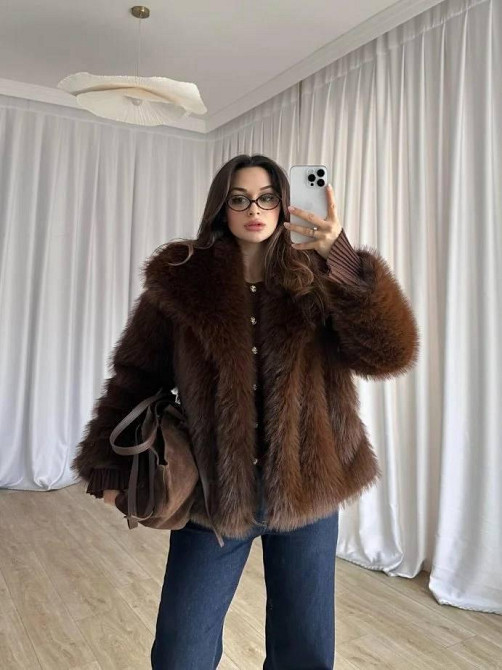 Женская стильная короткая шуба с большим воротником искусственный мех Шоколад, 46 Одесса - изображение 1