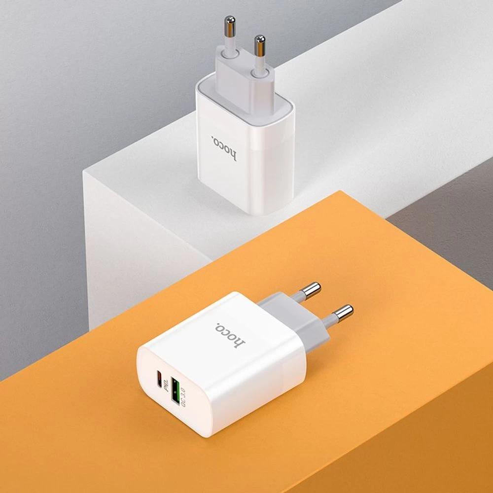 Мережевий зарядний пристрій HOCO C80A Rapido PD20W+QC3.0 charger(EU) White Київ - фото 9