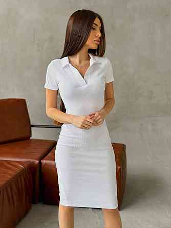 Женское базовое платье-поло с коротким рукавом турецкий рубчик Белый, 46/48 Одесса