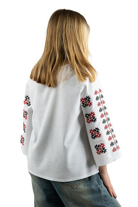 Вышиванка для девочек, льняная  белая топ Киев - изображение 3