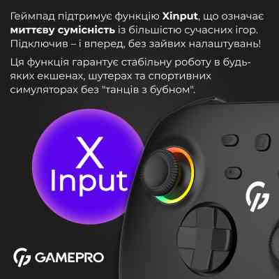 Геймпад GamePro із зарядною станцією BT 5.3/USB/2.4 ГГц (Switch/PC/iOS/Android) RGB Black (GPX13BDOC) Вінниця