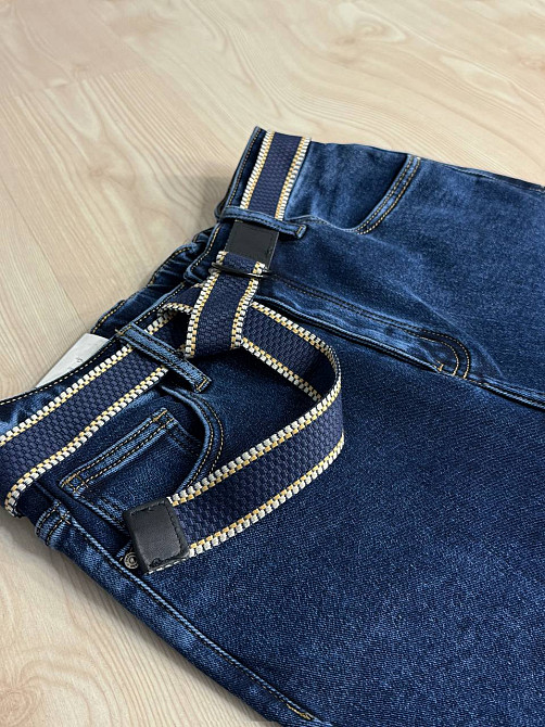 Джинси жіночі Derun 8226 утеплені палаццо на флісі з ременем сині, синій, З2, 32, 90 см, 115 см Київ - фото 5