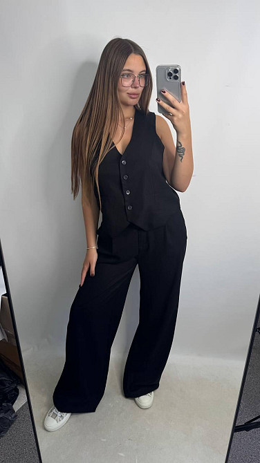 Лляний костюм-трійка в класичному стилі Чорний M-L Харків - фото 1