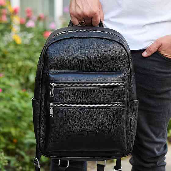 Чорний чоловічий рюкзак з натуральної шкіри для ноутбука Київ