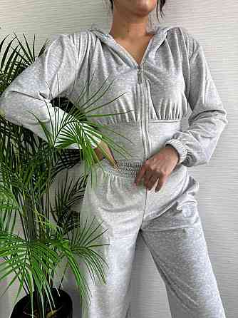 Женский стильный прогулочный костюм двойка: кофта и штаны велюр-плюш. Серый, 48/50 Одесса