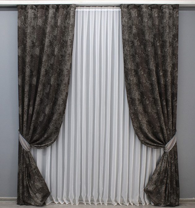 Комплект готових штор VR-Textil Мармур Al-9 № 1640ш Венге з сірим 100х280 см 2 шт (31-070) Київ - фото 2