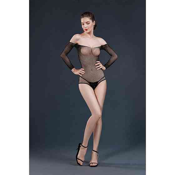 Сітчасте боді зі стразами Moonlight Model 09 XS-L Black, відкриті плечі Sex Aura Київ