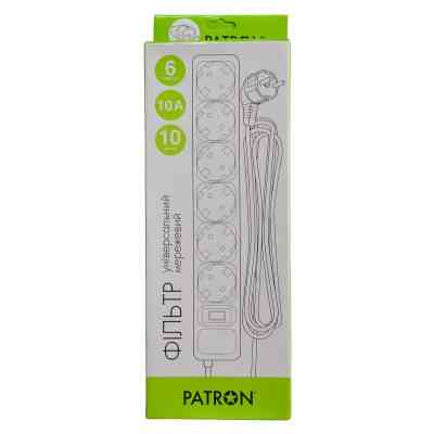 Мережевий фільтр живлення Patron 10 m3*1mm2 (SP-10610) 6 розеток BLACK (EXT-PN-SP-10610) Вінниця