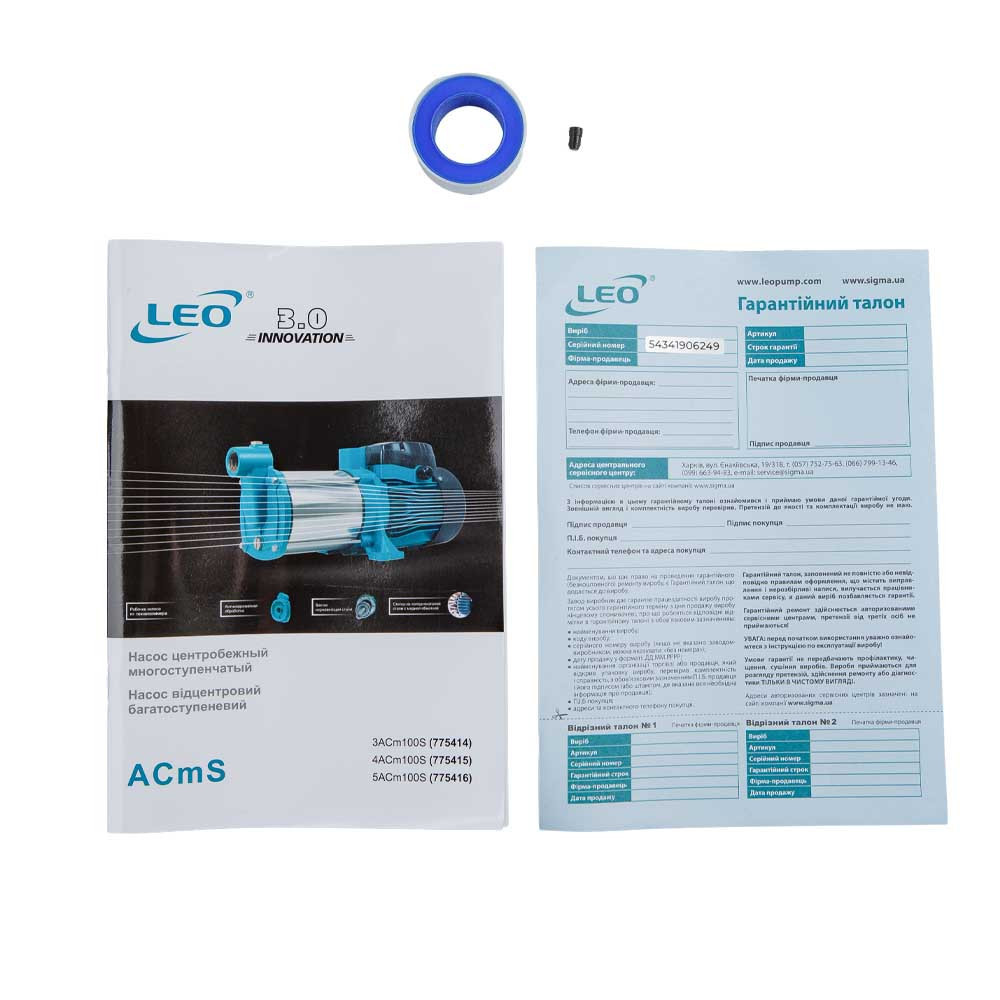Насос центробежный многоступенчатый 0.75кВт Hmax 45м Qmax 100л/мин нерж LEO 3.0 4ACm100S (775415) Ровно - изображение 4