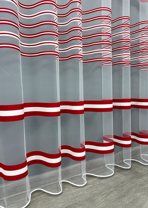 Тюль VR-Textil 1774т Фатин полосы Красный с белым 250х270 см (42-1239) Киев - изображение 7