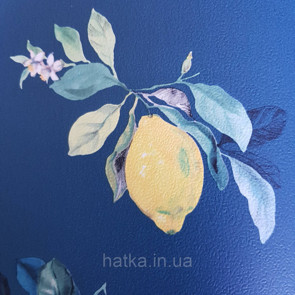 Шпалери вінілові на флізелін 0.53х10.05 Rasch Textil Petite Fleur 5 лимони жовті зелене на темно синьому Київ - фото 4