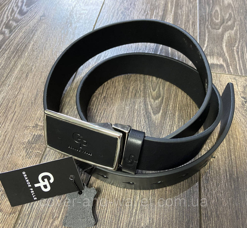 Стильный мужской кожаный ремень черного цвета под брюки 35мм Grande Pelle Киев - изображение 3