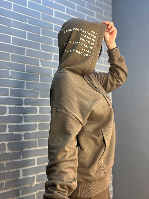 Костюм женский Joggy 8084-8081 худи надпись капюшон и брюки с разрезом шоколад, шоколад, S Киев - изображение 13