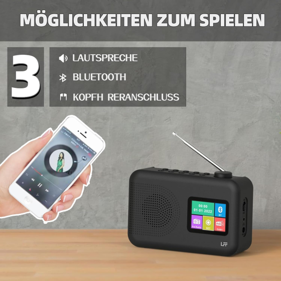 Цифровое радио LFF LDR102-DE DAB+/FM с Bluetooth, цветной дисплей, 60 станций, будильник, 4×AA/сеть Киев