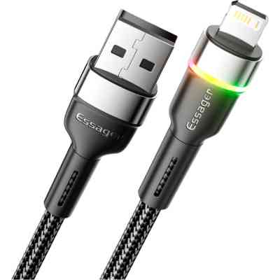 Дата кабель USB 2.0 AM to Lightning 2.0m 2.4A LED black Essager (EXCL-XCDA01) Винница