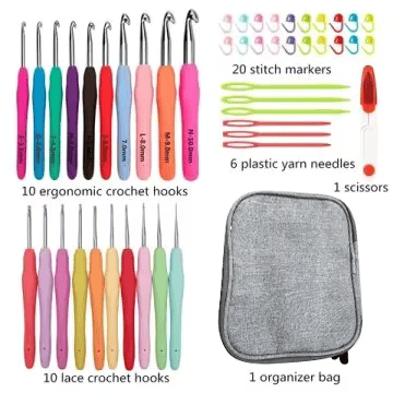 Набор для вязания крючком с пряжей и аксессуарами в косметичке, серый цвет Каменец-Подольский - изображение 5