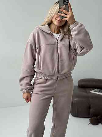 Женский повседневный теплый костюм на молнии с поларом флиса Бежевий, 46/48 Одесса