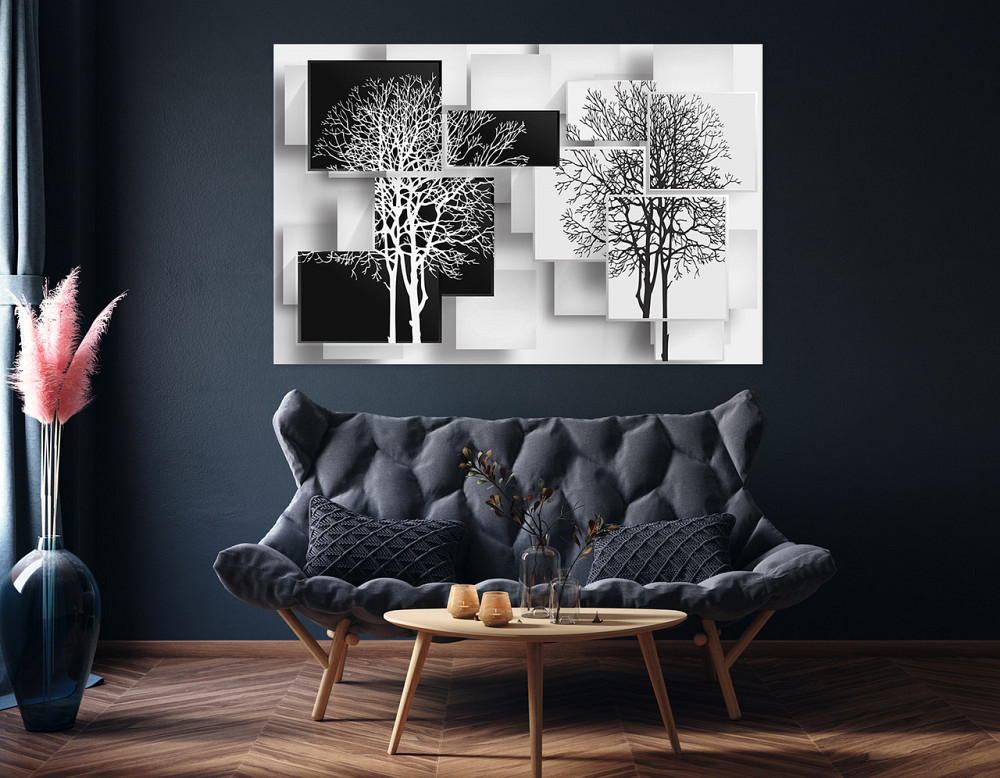 Картина холст у вітальню / спальню Чорно-білі дерева      MLP_17  ( 60х30см ) 60x100 см Київ - фото 4
