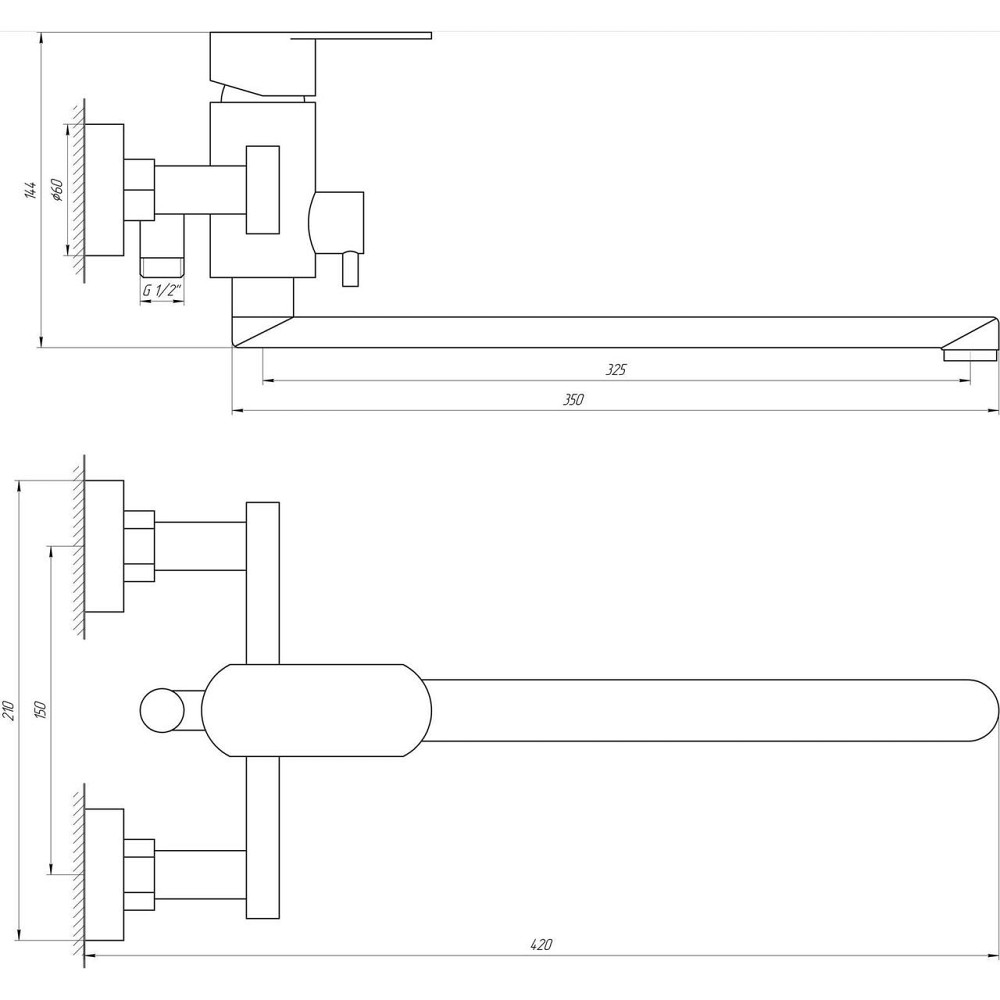 Змішувач для ванни Globus Lux Sorento SQ-208HR-Лійка SUS304. Квадро,L- 350мм, Нержавійка, Комплект (000022607) Київ - фото 4