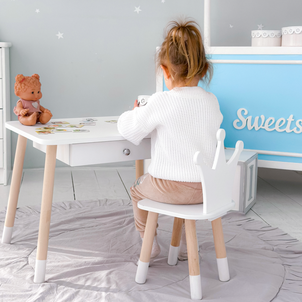Детский столик и стульчик корона белый. Столик с ящиком для карандашей и разукрашек 66928 Киев - изображение 8
