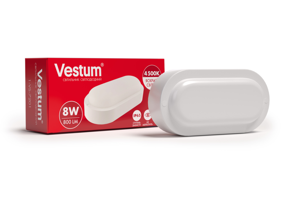 Світлодіодний овальний світильник ЖКГ Vestum 8W 4500K 220V 1-VS-7201 Київ - фото 1