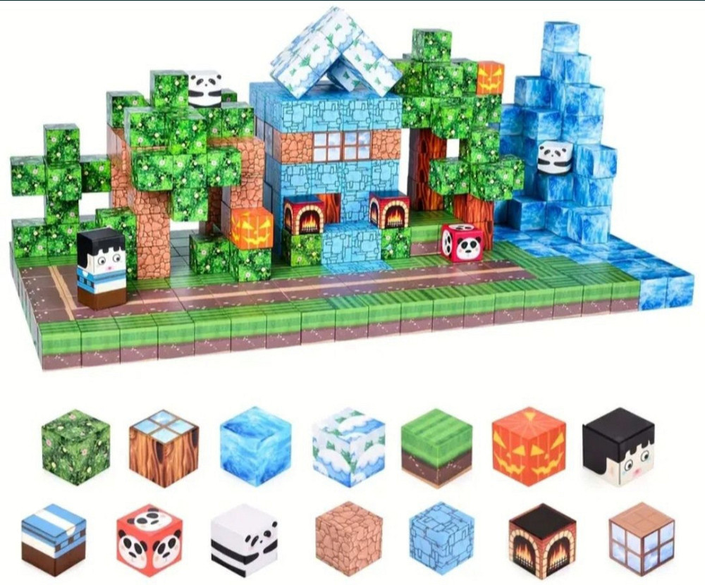 Магнітний конструктор Minecraft – 100 блоків | Кубики на магнітах Майнкрафт Київ - фото 1