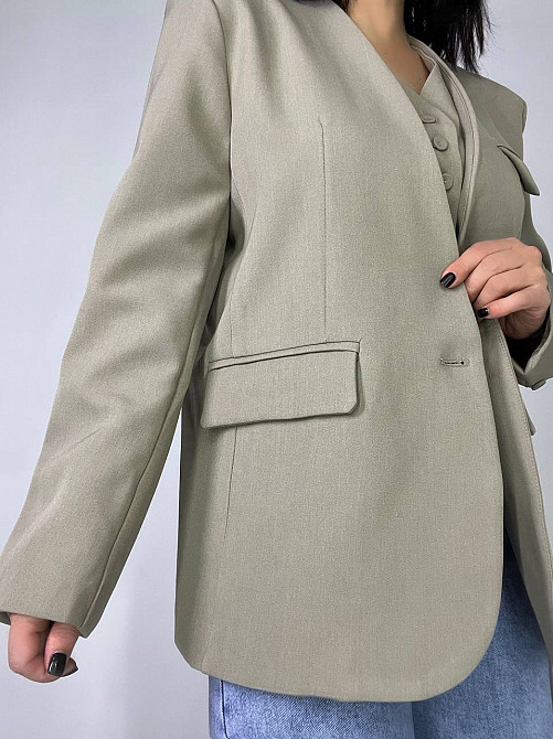 Пиджак женский Qidian 9329 двойка имитация жилетки оверсайз свободный широкий крой one size, бежевый, one size Киев - изображение 9