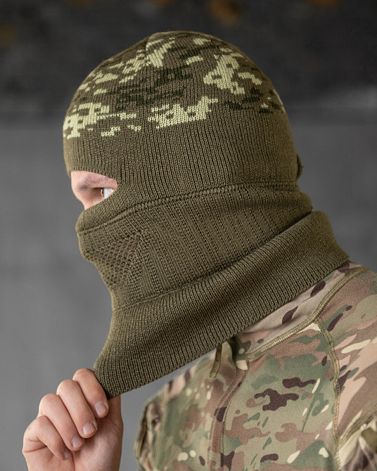Балаклава чоловіча тактична підшоломник шапка піксель олива в'язана Одеса - фото 2