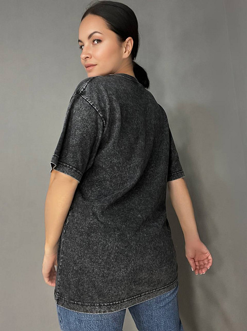 Футболка женская A-N 48020 базовая оверсайз удлиненная свободный крой вареная тай дай one size, черный, one size Киев - изображение 8