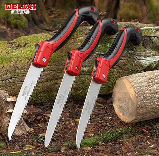 Ручная складная пила 180 мм DELIXE из прочной стали 42 см красно-черный Киев