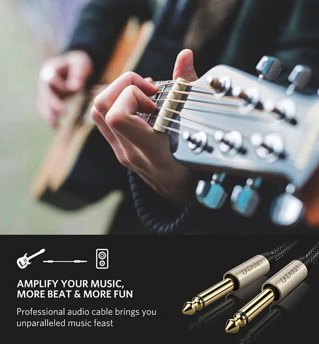 Аудіо кабель UGREEN AV128 6.5mm  Male to Male Audio Cable Gray 2m(UGR-10638) (UGR-10638) Київ - фото 4