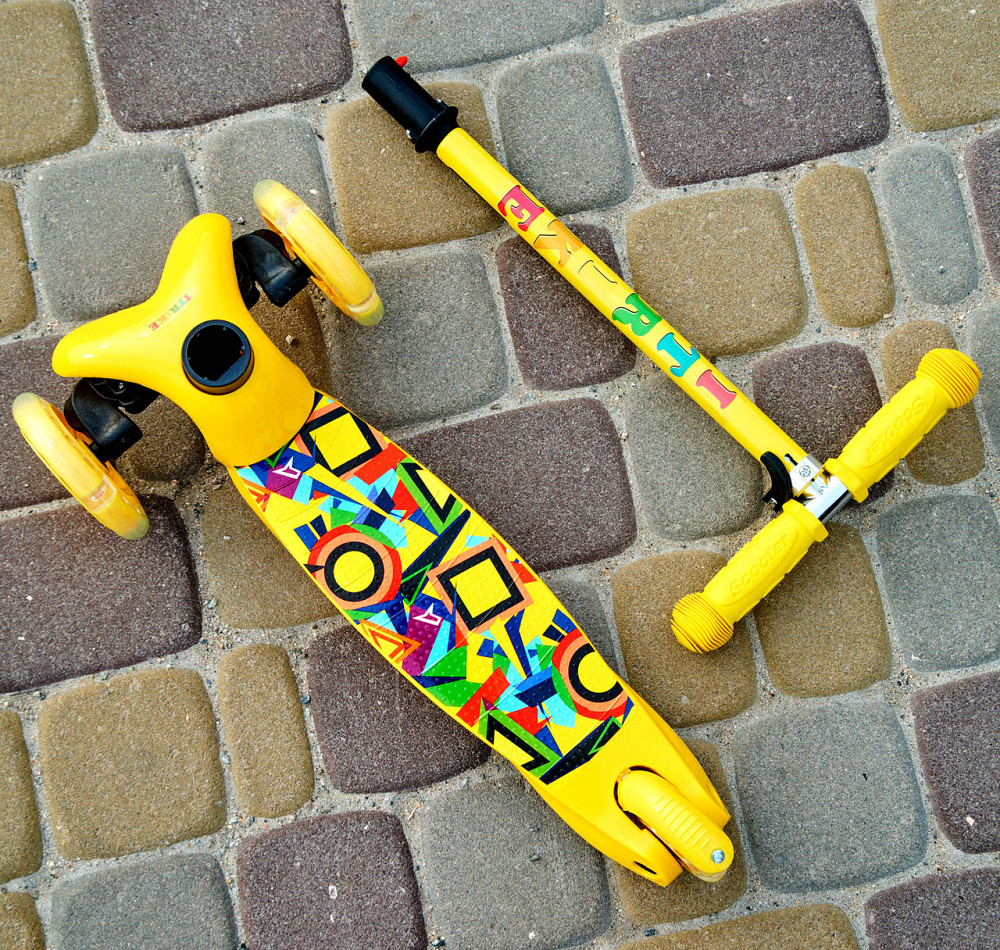 Детский складной трехколесный самокат SPORT KIDS 2581 с подсветкой колес  Желтый Каменец-Подольский - изображение 3