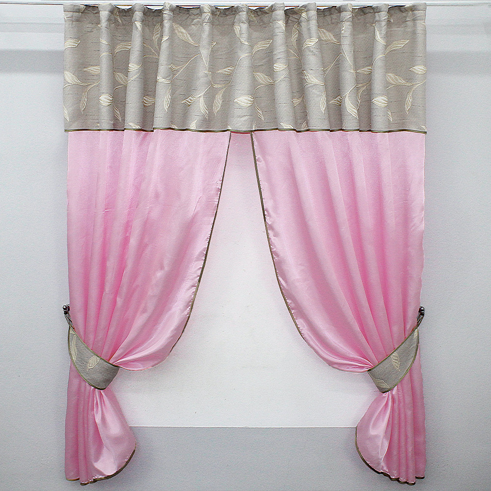 Кухонні штори VR-Textil № 073к з ламбрекеном і підхватами рожевий з світло-сірим 270х170 см (52-0295) Київ - фото 1