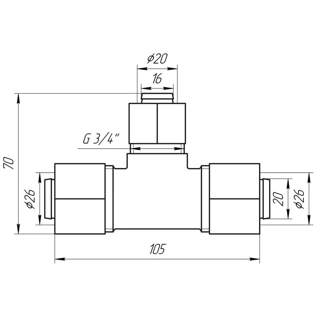 Тройник промежуточный APE ITALY 731 L 26x20x26 (000000889) Киев - изображение 3