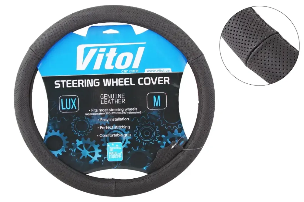 Оплетка на кермо шкіра M без запаху Vitol Lux 331-BK-M чорний Вінниця - фото 1