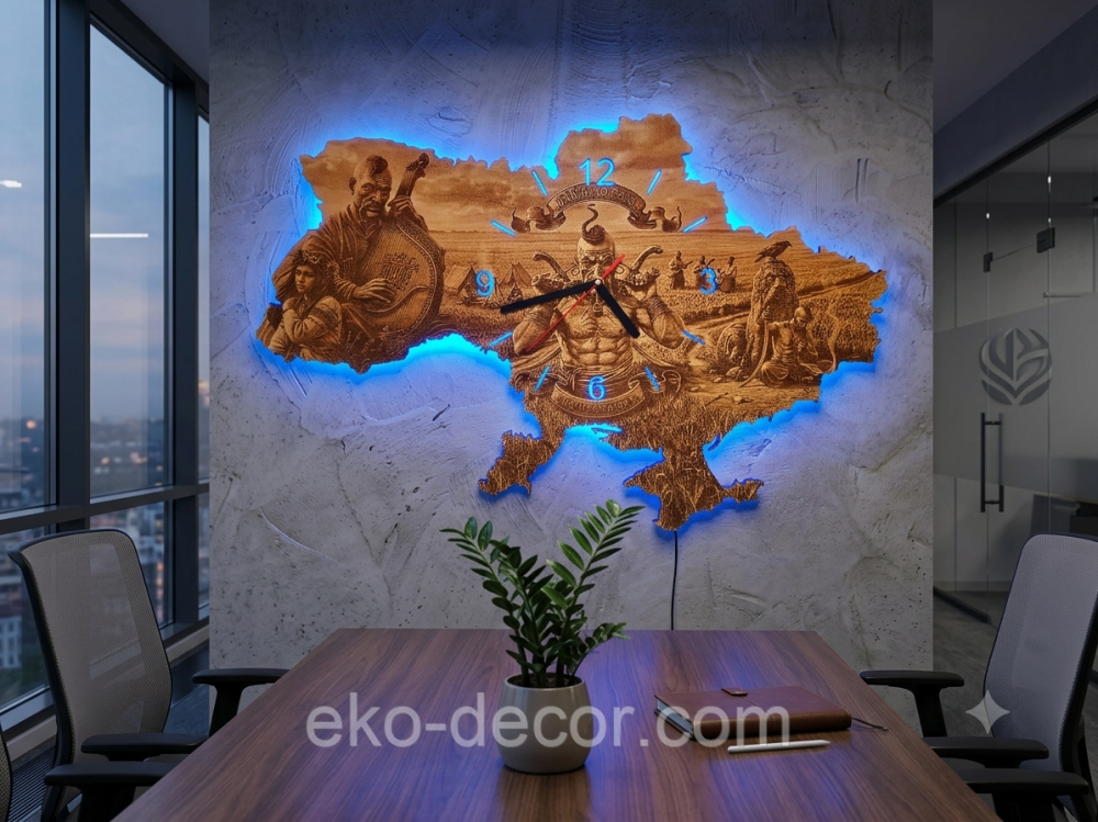 Дерев`янний настінний годинник з підсвіткою "Козак" 50*34 см Київ - фото 18