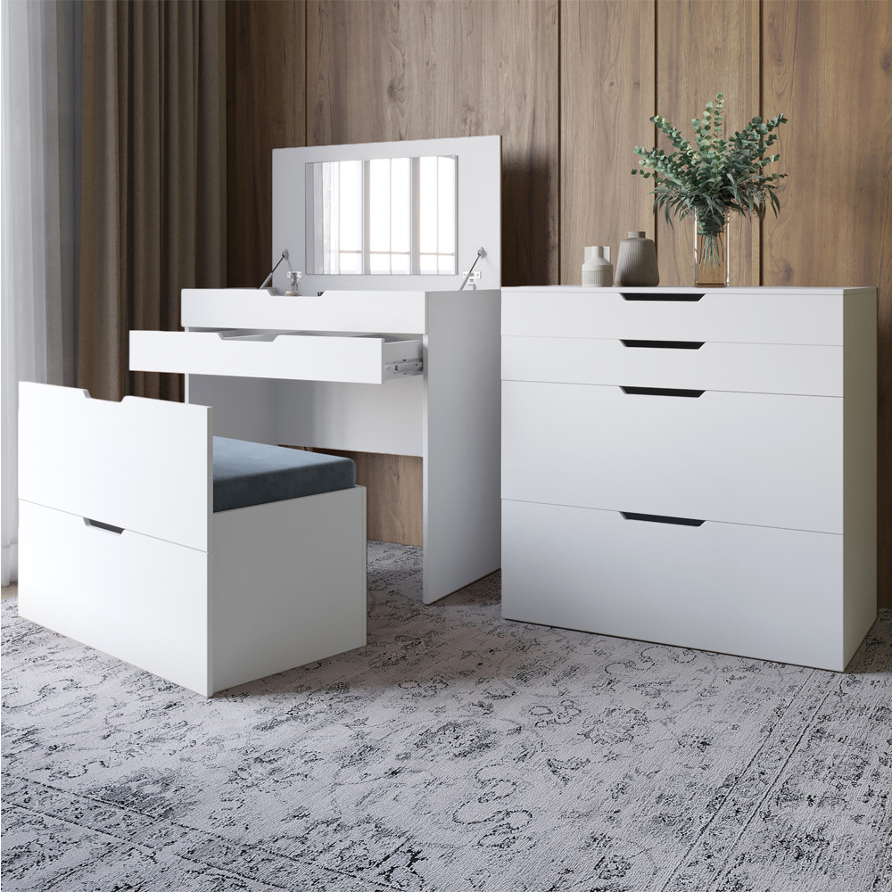 Комод-трюмо із дзеркалом, нішею під сидінням та шухлядою LION Азія Німфея Альба (білий) (LION-041673) ТОП Дніпро - фото 1