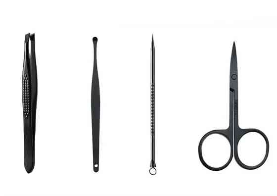 Набор для маникюра педикюра в кейсе ножницы, пилочка,пинцет, в наборе 16 шт черный Каменец-Подольский